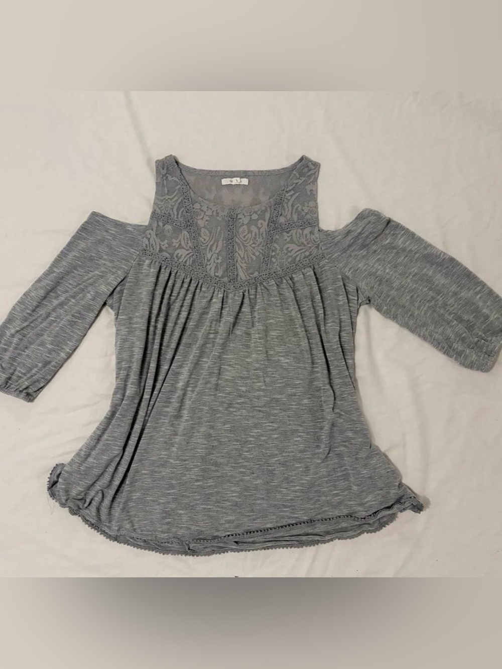 Maurices Gray open shoulder Lace Yoke Long Sleeve Top